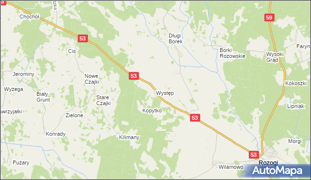 mapa Występ gmina Rozogi, Występ gmina Rozogi na mapie Targeo