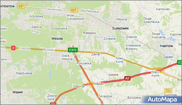 mapa Zakręt gmina Wiązowna, Zakręt gmina Wiązowna na mapie Targeo