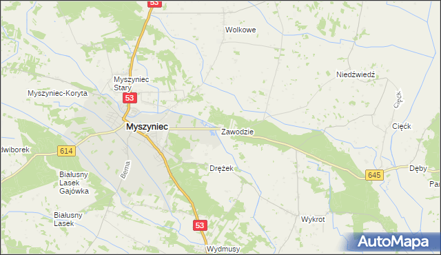 mapa Zawodzie gmina Myszyniec, Zawodzie gmina Myszyniec na mapie Targeo