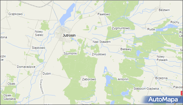 mapa Zmysłowo gmina Jutrosin, Zmysłowo gmina Jutrosin na mapie Targeo