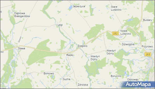 mapa Żołędno gmina Połczyn-Zdrój, Żołędno gmina Połczyn-Zdrój na mapie Targeo