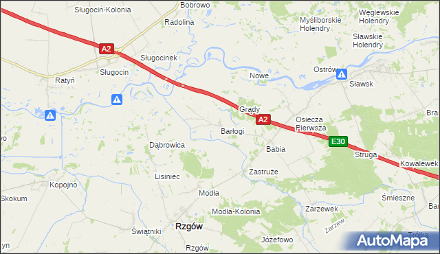 mapa Barłogi gmina Rzgów, Barłogi gmina Rzgów na mapie Targeo