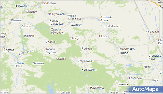 mapa Podlesie gmina Grodzisko Dolne, Podlesie gmina Grodzisko Dolne na mapie Targeo