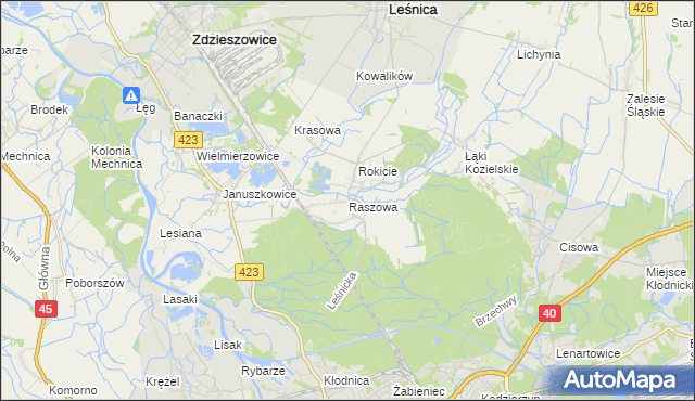 mapa Raszowa gmina Leśnica, Raszowa gmina Leśnica na mapie Targeo