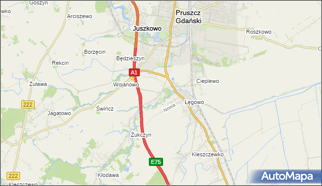 mapa Rusocin gmina Pruszcz Gdański, Rusocin gmina Pruszcz Gdański na mapie Targeo