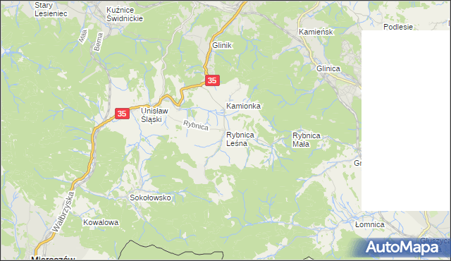 mapa Rybnica Leśna, Rybnica Leśna na mapie Targeo