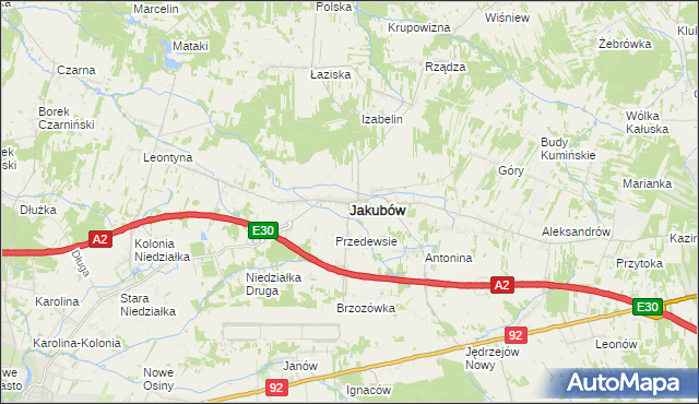 mapa Jakubów powiat miński, Jakubów powiat miński na mapie Targeo