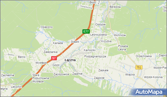 mapa Kamionki gmina Łączna, Kamionki gmina Łączna na mapie Targeo