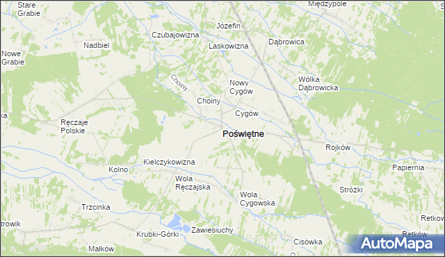 mapa Poświętne powiat wołomiński, Poświętne powiat wołomiński na mapie Targeo