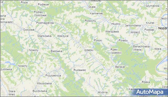 mapa Izdebki gmina Nozdrzec, Izdebki gmina Nozdrzec na mapie Targeo