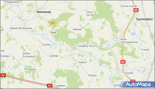 mapa Kisielany-Żmichy, Kisielany-Żmichy na mapie Targeo