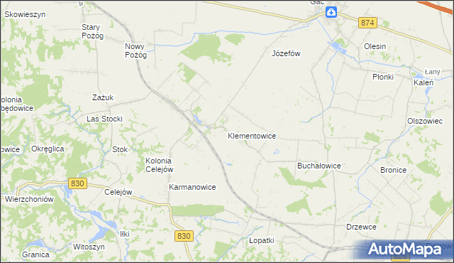 mapa Klementowice, Klementowice na mapie Targeo