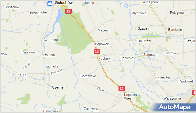 mapa Kuchary gmina Gołuchów, Kuchary gmina Gołuchów na mapie Targeo