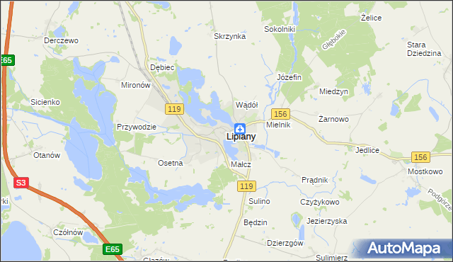 mapa Lipiany powiat pyrzycki, Lipiany powiat pyrzycki na mapie Targeo