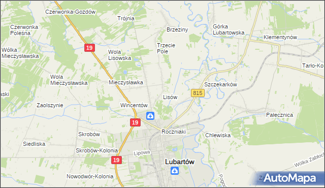 mapa Lisów gmina Lubartów, Lisów gmina Lubartów na mapie Targeo