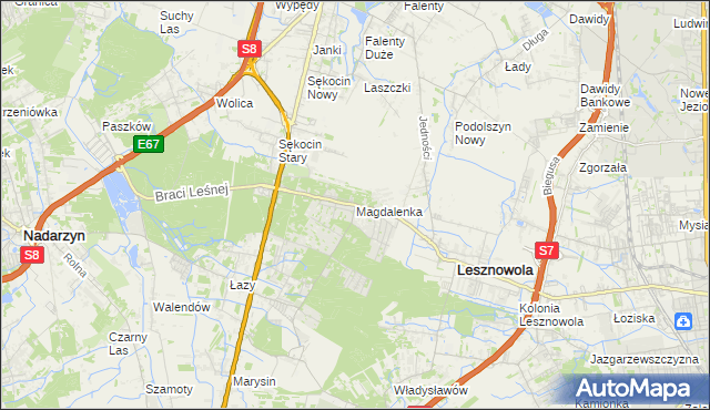 mapa Magdalenka gmina Lesznowola, Magdalenka gmina Lesznowola na mapie Targeo