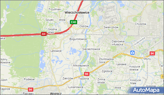 mapa Sieciechowice gmina Wierzchosławice, Sieciechowice gmina Wierzchosławice na mapie Targeo