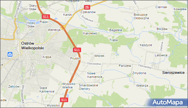 mapa Wtórek gmina Ostrów Wielkopolski, Wtórek gmina Ostrów Wielkopolski na mapie Targeo