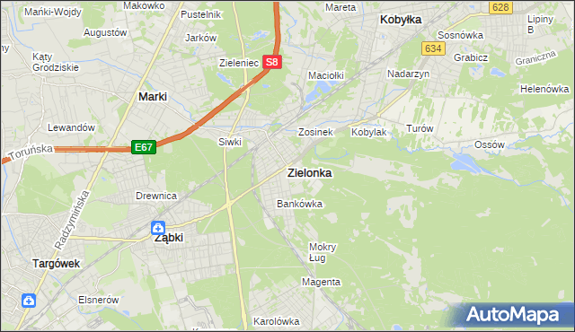 mapa Zielonka powiat wołomiński, Zielonka powiat wołomiński na mapie Targeo