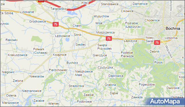 mapa Gierczyce gmina Bochnia, Gierczyce gmina Bochnia na mapie Targeo