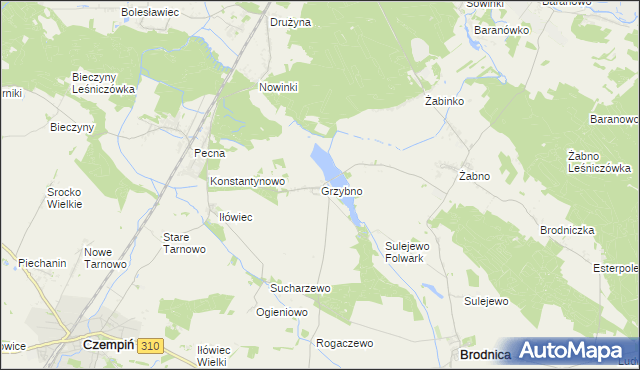 mapa Grzybno gmina Brodnica, Grzybno gmina Brodnica na mapie Targeo