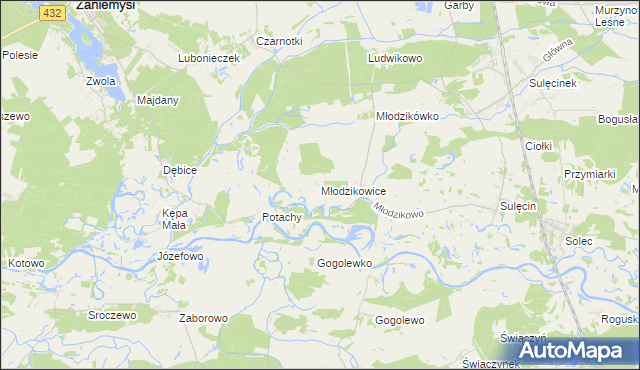 mapa Młodzikowice, Młodzikowice na mapie Targeo