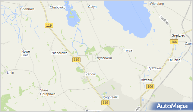 mapa Ryszewko gmina Pyrzyce, Ryszewko gmina Pyrzyce na mapie Targeo