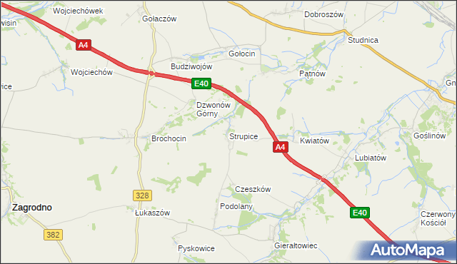 mapa Strupice gmina Chojnów, Strupice gmina Chojnów na mapie Targeo