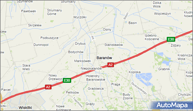 mapa Baranów powiat grodziski, Baranów powiat grodziski na mapie Targeo