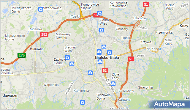 mapa Bielsko-Białej, Bielsko-Biała na mapie Targeo