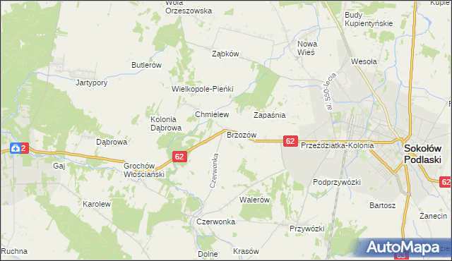 mapa Brzozów gmina Sokołów Podlaski, Brzozów gmina Sokołów Podlaski na mapie Targeo