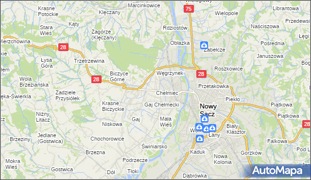 mapa Chełmiec powiat nowosądecki, Chełmiec powiat nowosądecki na mapie Targeo