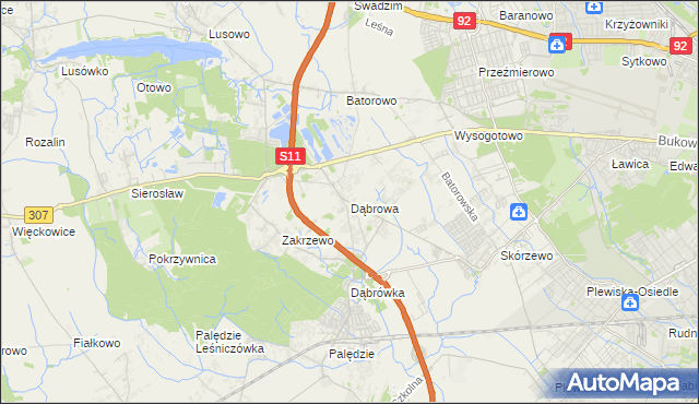 mapa Dąbrowa gmina Dopiewo, Dąbrowa gmina Dopiewo na mapie Targeo