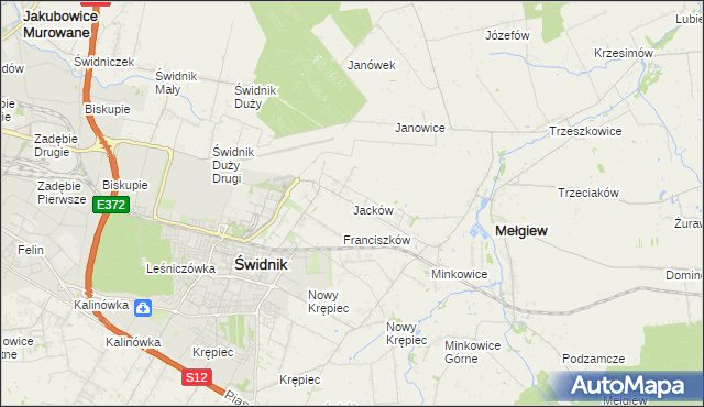 mapa Jacków gmina Mełgiew, Jacków gmina Mełgiew na mapie Targeo