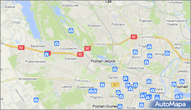 mapa Jeżyce gmina Poznań, Jeżyce gmina Poznań na mapie Targeo