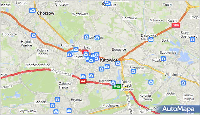 mapa Katowic, Katowice na mapie Targeo