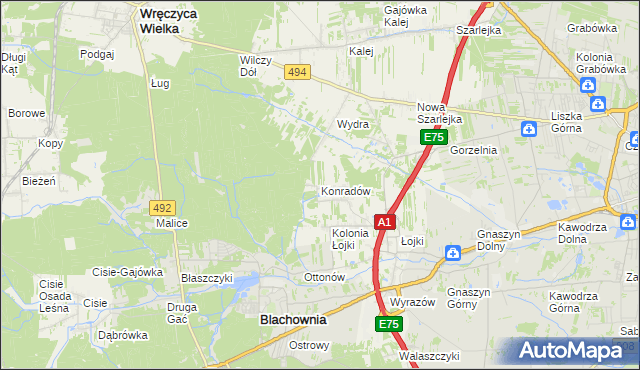 mapa Konradów gmina Blachownia, Konradów gmina Blachownia na mapie Targeo
