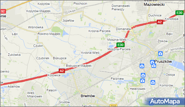 mapa Koszajec gmina Brwinów, Koszajec gmina Brwinów na mapie Targeo