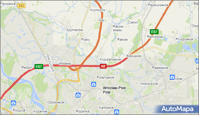 mapa Krzyżanowice gmina Wisznia Mała, Krzyżanowice gmina Wisznia Mała na mapie Targeo