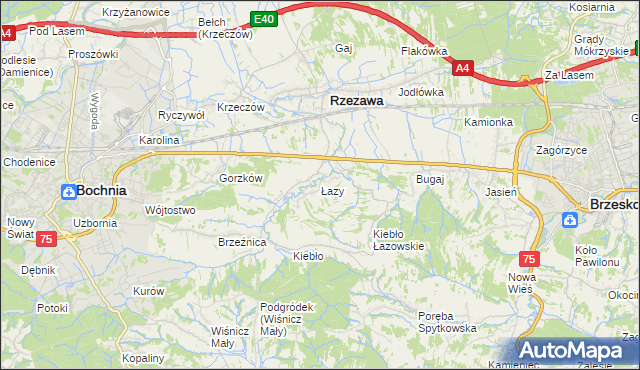 mapa Łazy gmina Rzezawa, Łazy gmina Rzezawa na mapie Targeo
