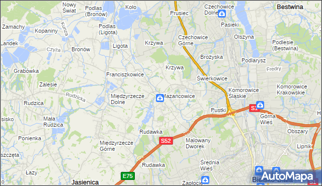 mapa Mazańcowice, Mazańcowice na mapie Targeo