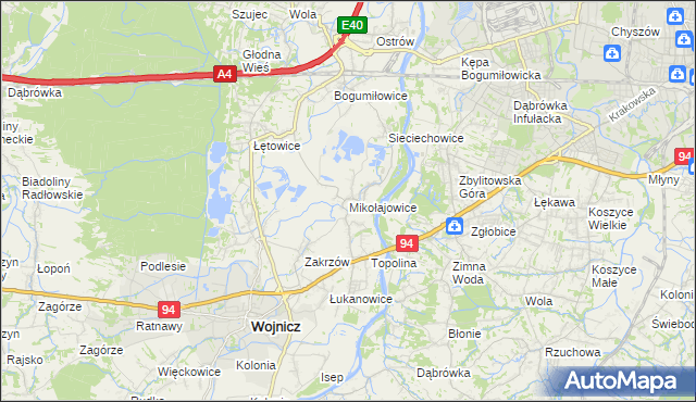 mapa Mikołajowice gmina Wierzchosławice, Mikołajowice gmina Wierzchosławice na mapie Targeo