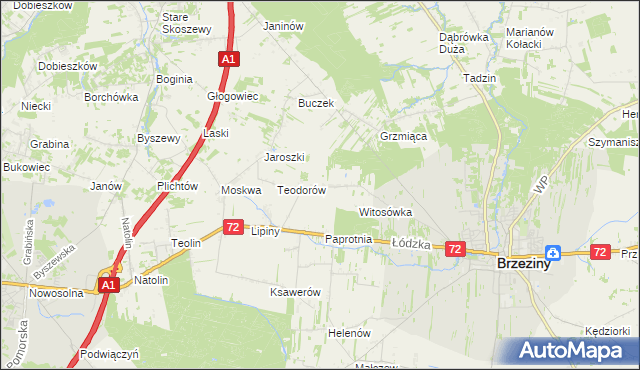 mapa Polik gmina Brzeziny, Polik gmina Brzeziny na mapie Targeo