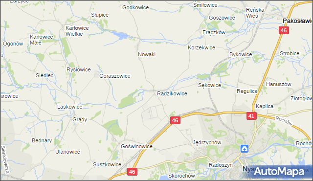 mapa Radzikowice, Radzikowice na mapie Targeo