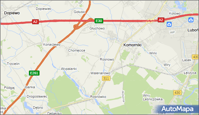 mapa Rosnowo gmina Komorniki, Rosnowo gmina Komorniki na mapie Targeo