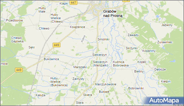 mapa Siekierzyn gmina Grabów nad Prosną, Siekierzyn gmina Grabów nad Prosną na mapie Targeo