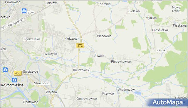 mapa Śliwice gmina Długołęka, Śliwice gmina Długołęka na mapie Targeo