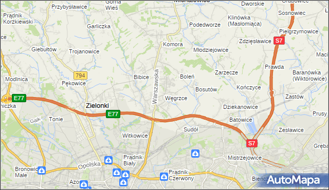 mapa Węgrzce gmina Zielonki, Węgrzce gmina Zielonki na mapie Targeo