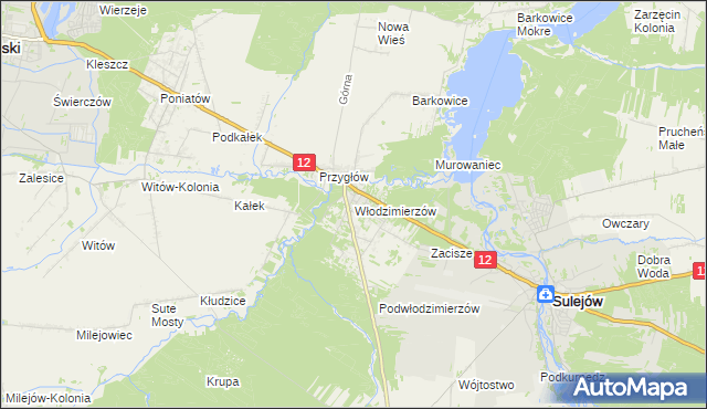 mapa Włodzimierzów gmina Sulejów, Włodzimierzów gmina Sulejów na mapie Targeo