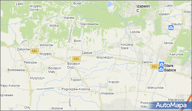 mapa Wojcieszyn gmina Stare Babice, Wojcieszyn gmina Stare Babice na mapie Targeo